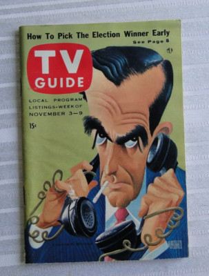 Vintage TV Guide #188 Nov 1956 Edward R. Murrow Hirschfeld Cover Philadelphia 71