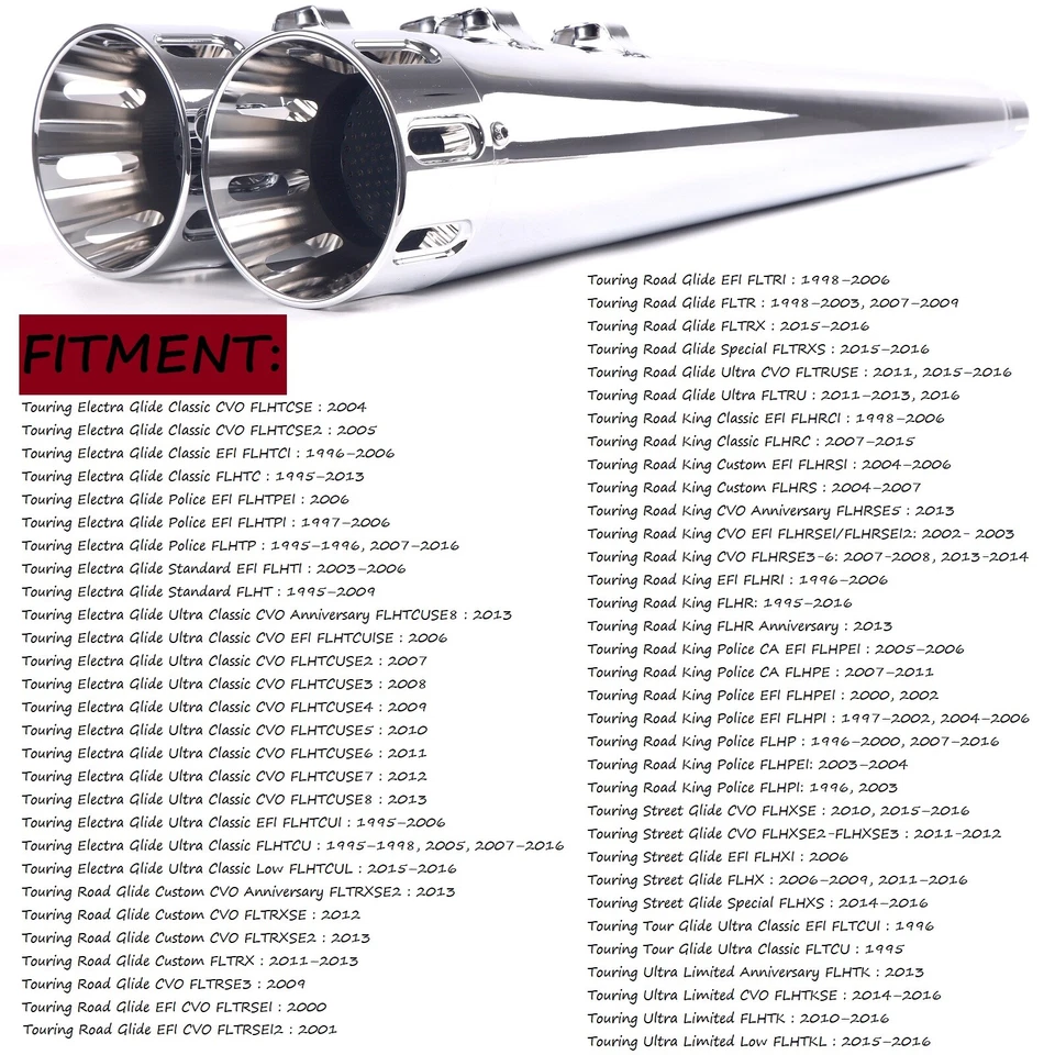 Silenciadores sin cordones para Harley Davidson Touring 1995-2016, Road King, Street Glide Foto 3 de 4