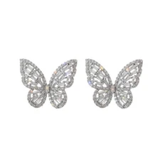 Women 925 Silver Clear Crystal CZ Butterfly Stud Earrings Gift Box PE50