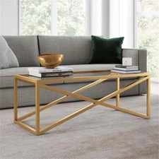 Henn&Hart Brass and Gold Rectangular Coffee Table with Glass Top