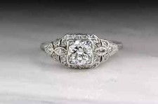 Antique Art Deco Style 2CT Lab Created Diamond Engagement 14k White Gold FN Ring