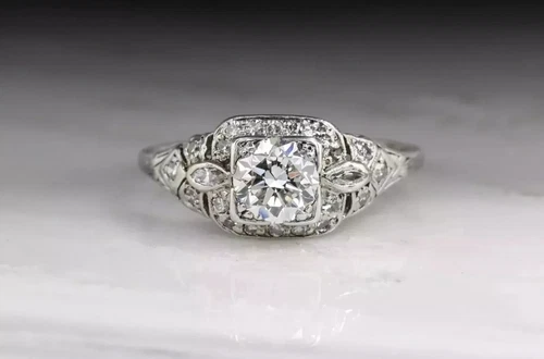 Antique Art Deco Style 2CT Lab Created Diamond Engagement 14k White Gold FN Ring