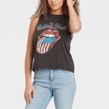 A1 New The Rolling Stones American Flag Logo Graphic Cropped Tank Top Size XXL