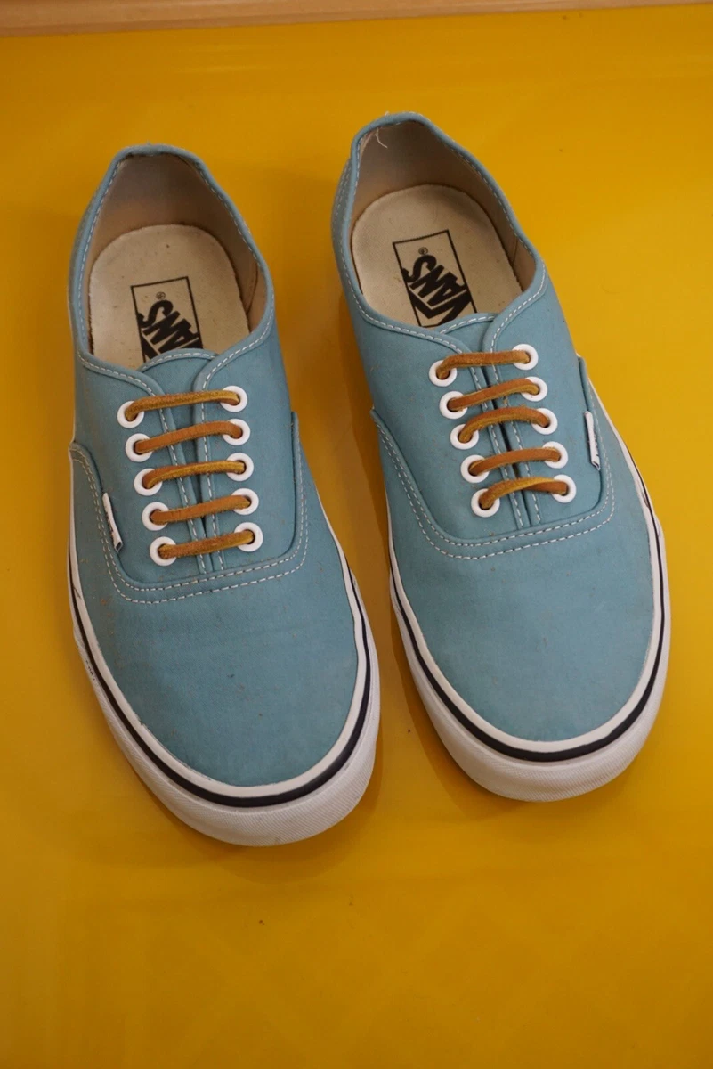 Authentic Vans Teal Blue Twill Canvas Leather Laces Sz M 9 W 10.5 Sneakers  Shoes