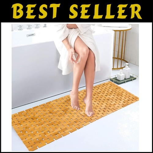 Natural Bamboo Bath Mat - Waterproof Non-Slip 16x48 Inch Rug for Bathrooms