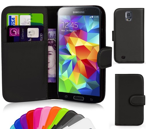 BLACK WALLET Leather Case Phone Cover for Samsung Galaxy S5 SV i9600 Plain - 第 1/4 張圖片
