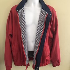 K Products Vintage Mens XL Red Squadron Jacket Coat Blue Stripe Lining Snap ZIP