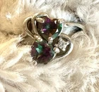 NF 925 Sterling Silver Watermelon Mystic Topaz Double Heart Size 7.5 Ring VTG