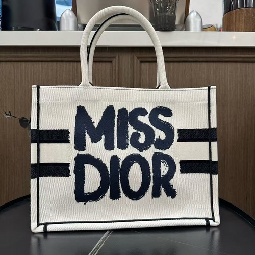 Dior Book Tote Medium Mademoiselle Lettering Embroidered Canvas Tote Bag