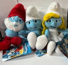 The Smurfs 9'' Smurfette and Papa and Smurf Plush Set of 3 New With Tags