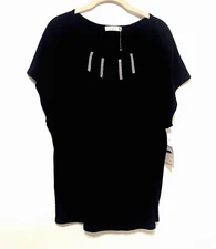 89th + Madison Women's Black Embellished Neckline Short Sleeves Top Size 2X NWT