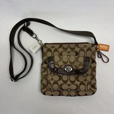Coach Signature Jacquard Swingpack Crossbody Bag Khaki Mahogany F49148 NWT