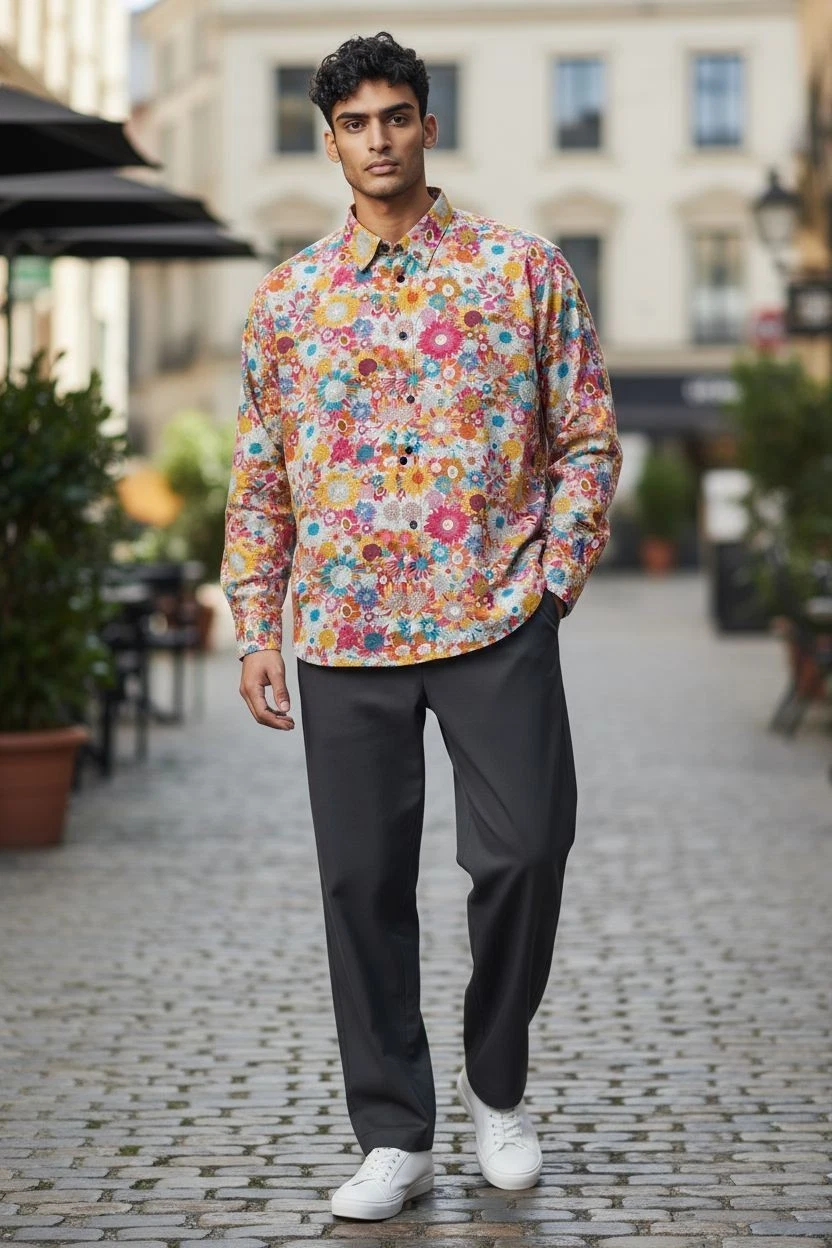 JOGAL Men's Flower Casual Button Down Short Sleeve Hawaiian Shirt Large