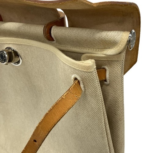 Auth HERMES Her Bag MM - Cream Light Brown Toile H Box Calf Square B Handbag - Picture 19 of 20