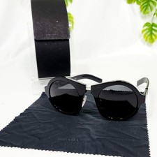 PRADA Round Black Sunglasses Plastic case  Cloth Used