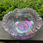 Vintage Imperial Glass Pink Iridescent Carnival Glass Bowl Sawtooth Cut  🌈