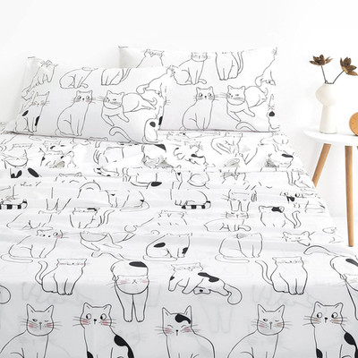 - Cats Bed Sheets, 100% Cotton, 4-Piece Sheet Set, Cute Cat Kitty Kitten Animal