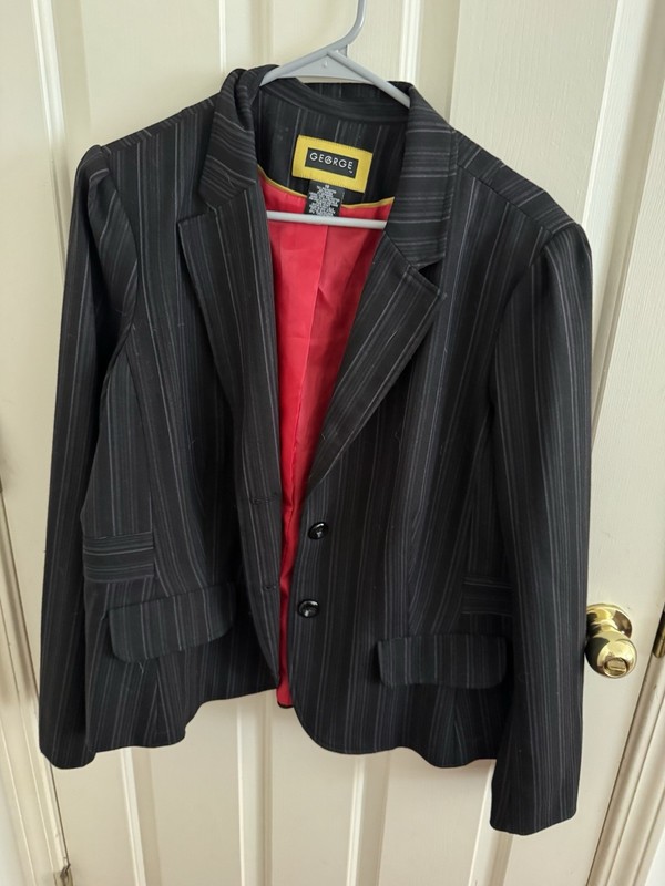 George Black Striped Lined Button Blazer Suit Jacket Long Sleeve Size 18