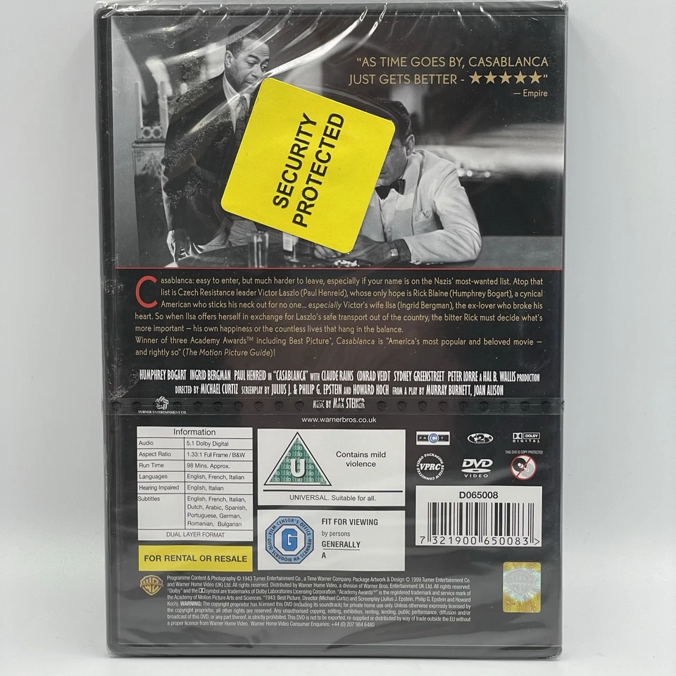 Casablanca [DVD] Humphery Bogart • Ingrid Bergman • UK R2 • New & Factory Sealed - Image 2 of 2