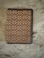 Pre-Loved Coach Khaki/Chocolate Mini Signature C Passport Case/Wallet/Holder