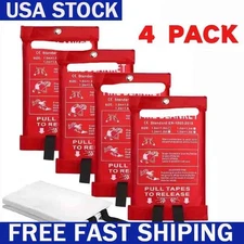 4·PACK FIRE BLANKET Fiberglass Hero Emergency Home Retardant Prepared 39''x39''