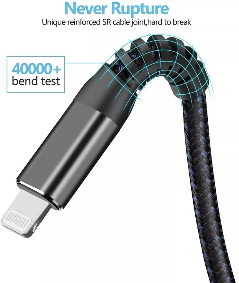 Heavy Duty Braided PD Fast Charger Lead USB C to iPhone Cable 14 13 12 11 X 8 - Image 4 of 4