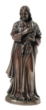 6.25 Inch Jesus Holding A Lamb Cold Cast Bronze Figurine Statue, Metallic Brown