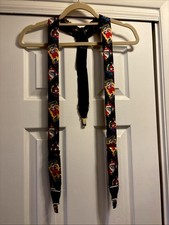 Vtg Addiction Christmas Santa Claus Silk 1.5" Suspenders Seasons Greetings