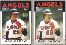 ROD CAREW (2) Lot - 1986 Topps + 2001 Archives Gold Stamp sister.  ANGELS