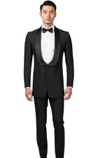 PIERRE CARDIN - 1970s Black Wool Satin Tuxedo, Size-Small