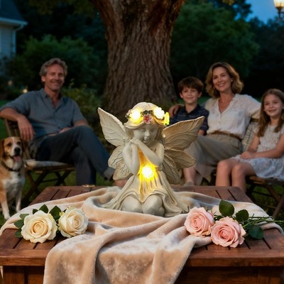 Solar powered LED lamp angel statue outdoor courtyard garden decoration gift