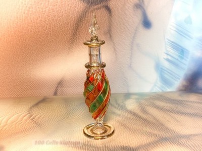 Kleiner rot grün und gold ägyptischer 10cm - Vintage Glas Parfum/Duft Flakon - 44