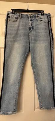 Dear John light wash denim jeans black athletic side stripe. Size 30.