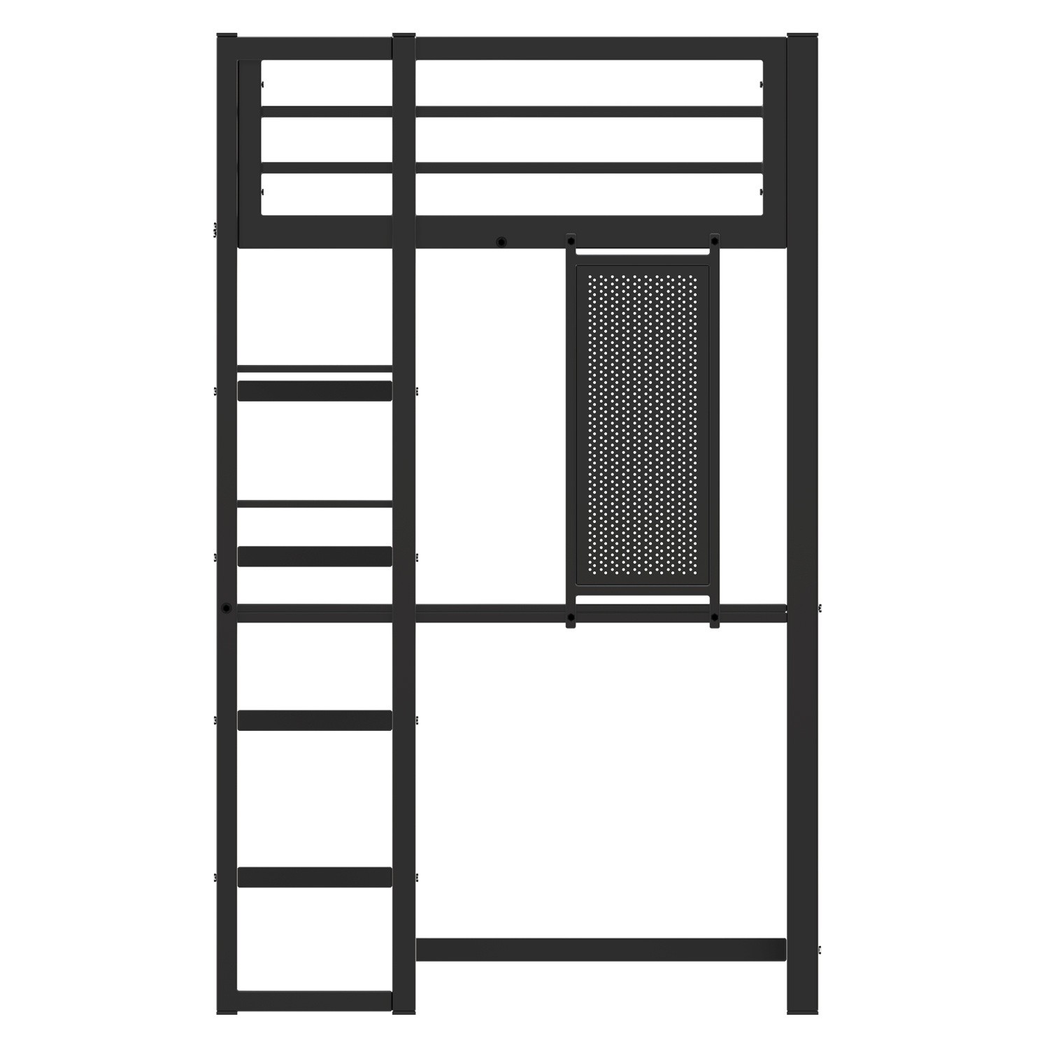 Twin/Full Size Metal Loft Bed Frame with Desk & Storage Shelves for Teens Black