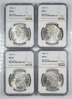 Certified 1886 1887 1888 1889 Morgan Silver Dollars NGC MS61 Lot of 4 $1