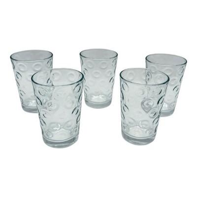 Pasabahce 6 oz Vintage Optic Dot Circle Glass Tumbler Set of 5 Juice Glasses 4''h