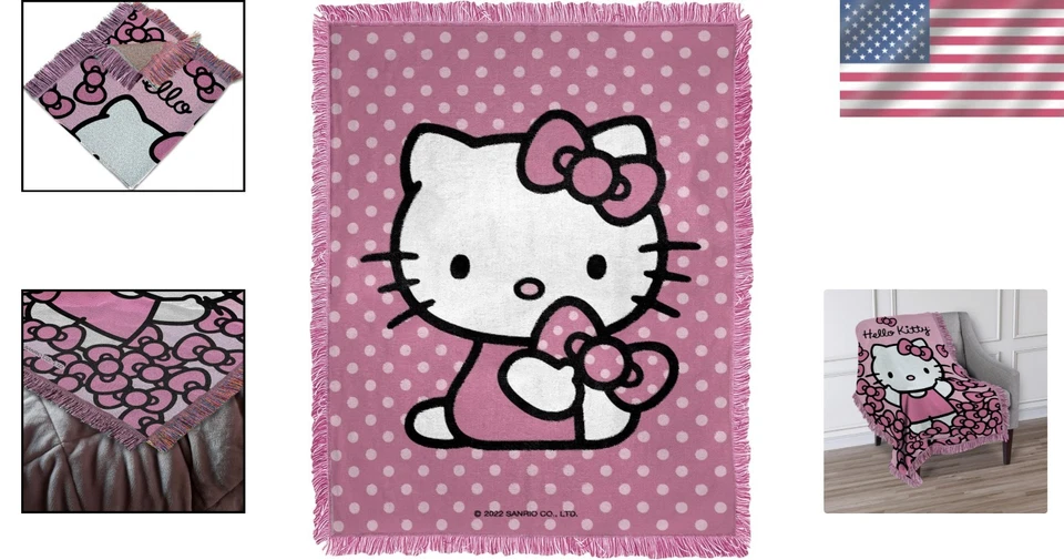 Lanzamiento de jacquard a lunares Hello Kitty, 46" x 60" Foto 2 de 4