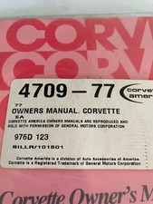 1977 Corvette Owners Manual 1st Edition Reproduction NEW from Corvette America