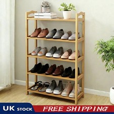 6 TIERS BAMBOO SHOE RACK FOOTWEAR ORGANISER WOODEN STORAGE SHELVES STAND UK