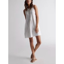 Quince 100% European Linen Sleeveless Swing Dress Pintuck Button Front XS White