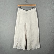 Tahari Linen Cropped Wide Leg Pants medium Cream Elastic Waist Pockets Summer