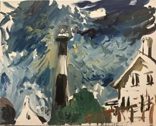 Gloucester Oil Painting Nautical 16”x20” Canvas Lighthouse Modern Cubism