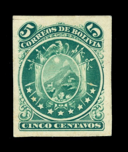 BOLIVIA 1868 Condor 5c grn AMERICAN BANK NOTE Co. DIE PROOF on very thick paper - 第 1/2 張圖片