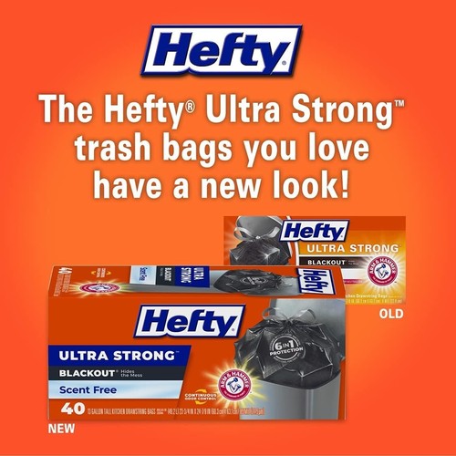 Hefty Ultra Strong Tall Kitchen Trash Bags 13 Gal 40 Ct Unscented Blackout - 第 2/7 張圖片