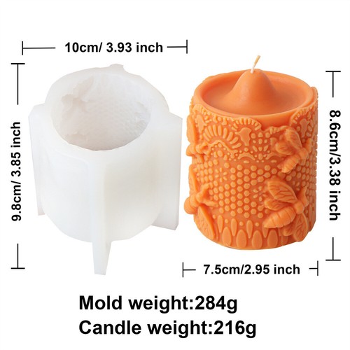 Stampo per candele in silicone per api in rilievo modello pizzo stampo cilindrico per cera d'api a nido d'ape - Foto 21 di 21