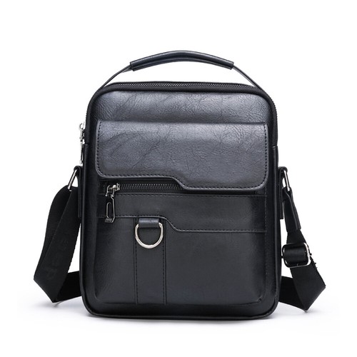 Crossbody Leather Handbag for Men Sling Shoulder Bag Small Travel Business Black - Picture 9 of 10