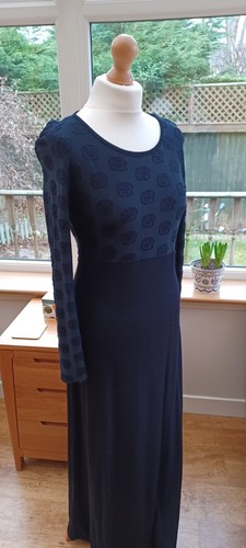Vintage Oasis Navy Blue Dress 12 Long Rose Print Stretch Empire Line Boho 90s