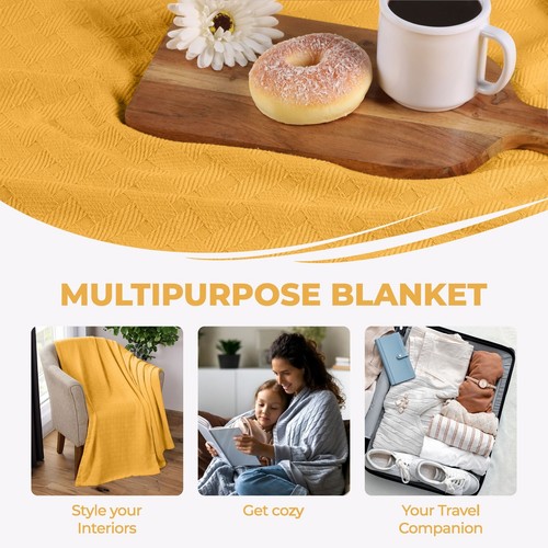 100% Cotton Thermal Basket Weave All Season Blanket Luxury Solid Sofa Bed Throw - Picture 47 of 147