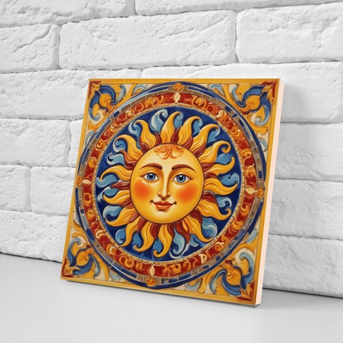 Juego de 2 azulejos de pared con salpicadero de cerámica siciliana impresión solar decoración de pared - Imagen 2 de 3