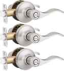 3 Pack Probrico Bed and Bath Satin Nickel Wave Style Privacy Door Levers Handles